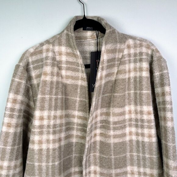 NWT Yest Netherlands Evolet Jacket Short Blanket Coat Sandy White Plaid Tie 12 - Picture 5 of 16